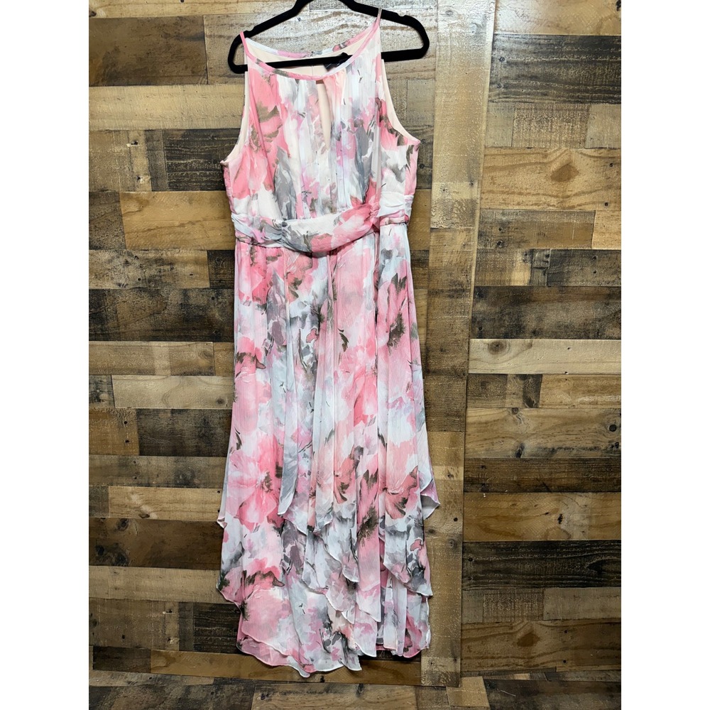 R&M Richards Woman Pink Floral‎ Metallic High Low Maxi Dress 20W Sleeveless Gown